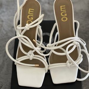 White lace up heels